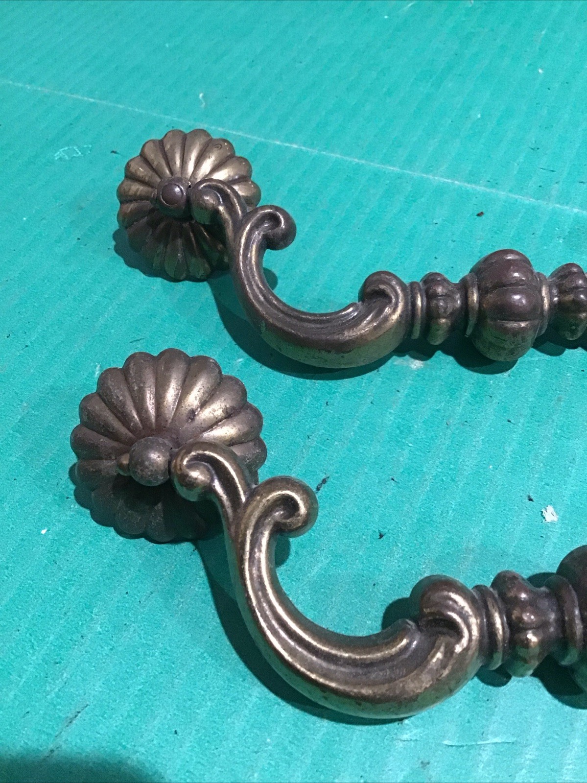 (2) Vintage KBC Drop Bail N5073 Medieval Heavy Brass 6″ COC Pull Handle Dresser