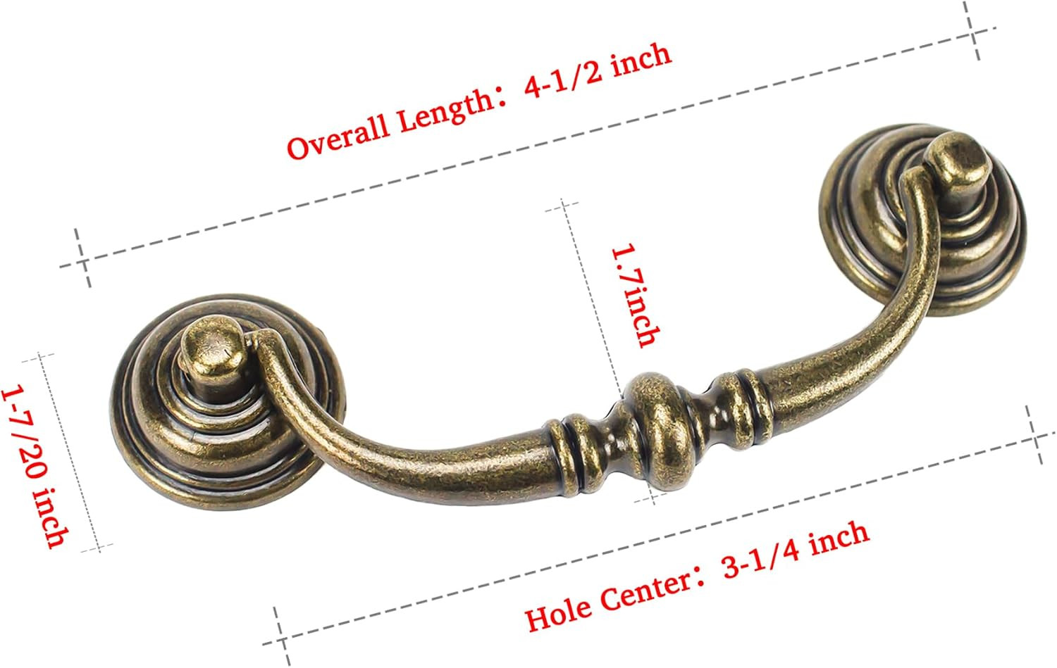 6 Pack Antique Brass Metal Drop Bail Pulls Drawer Handles for Dressers Cupboards