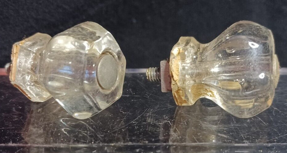 8 Vtg Antique Clear Glass Hexagon Dresser Drawer Cabinet Pulls Knob 1 ” Knobs