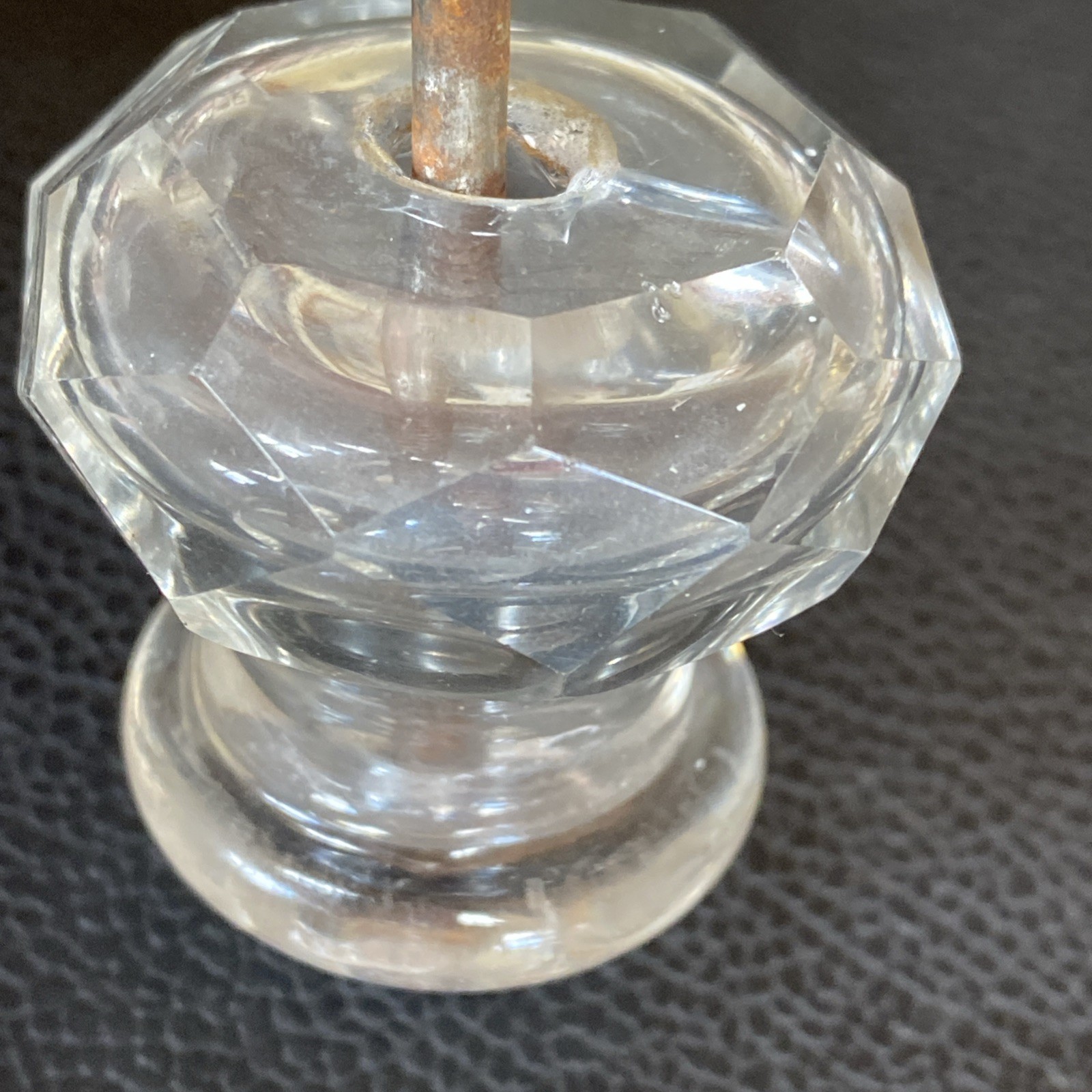 Faceted 1.75”x1-5/8” Antique Pressed Clear Glass Sandwich Drawer Pull Post Bolt