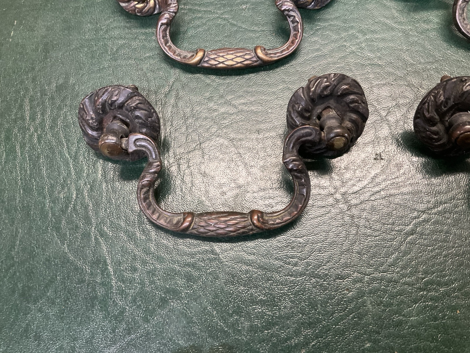 Set of 10 Antique Period Ornate Brass Drop Drawer Pulls Handles