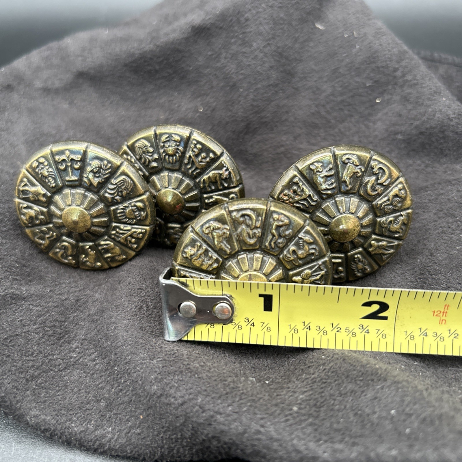 Vtg Ajax Zodiac Knobs Set of 4 Brass Astrology Drawer Pulls 1.5” MCM 830 Screws