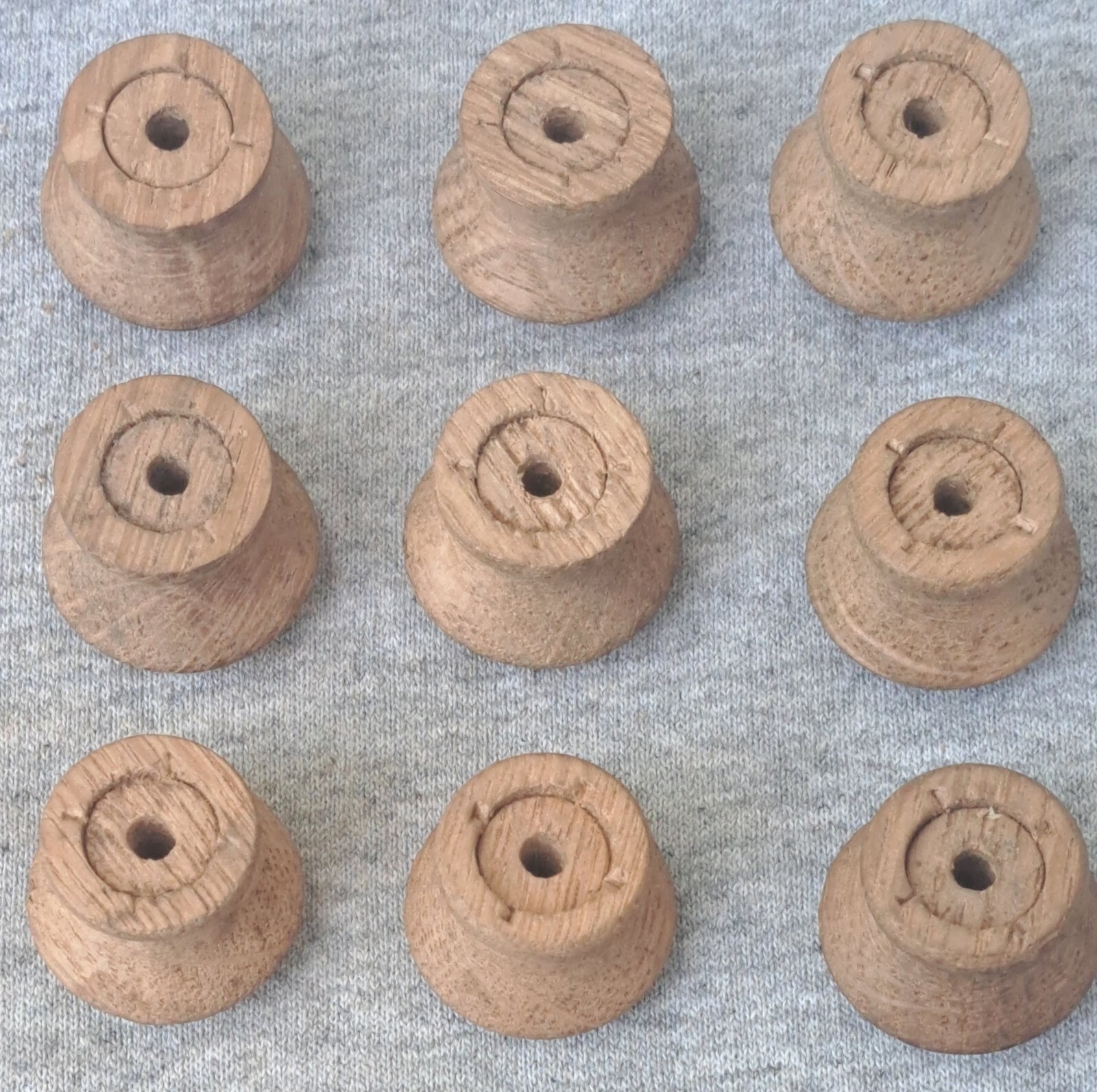 Vintage Mushroom Style Round Wooden Drawer Door Knobs Pulls 1” ~ Lot of 9