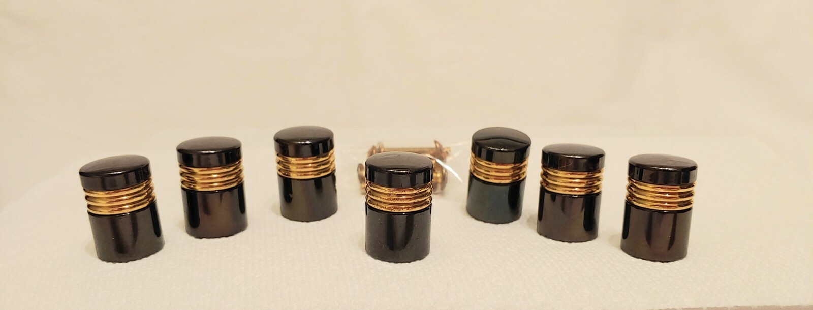 Vintage Set Of 7 Art Deco Gold Tone And Polished Stone Drawer Knobs With Screws