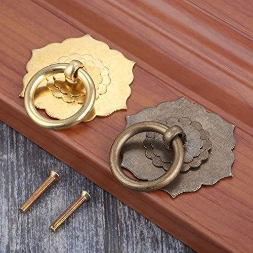 Antique Ring Pulls Brass Hexagonal Flower Drop Knobs for Cabinet Drawer Dresser