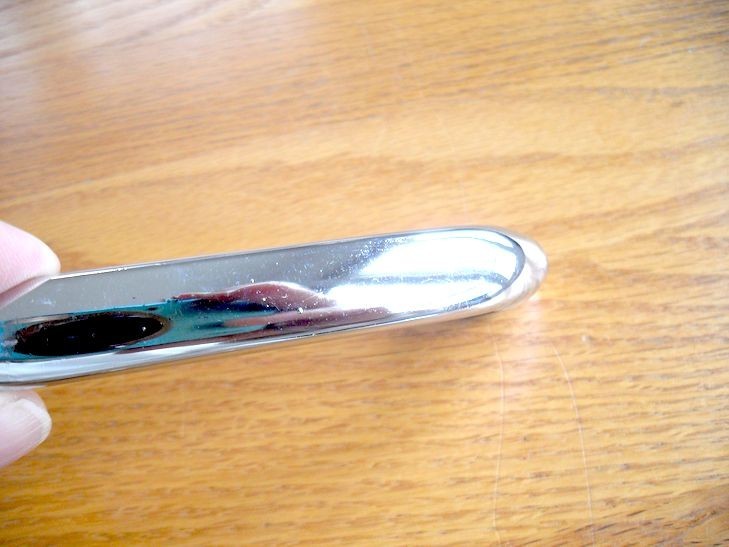 Two Vintage Chrome Drawer Pulls w Flared Bases Cabinet Door / Dresser Handles