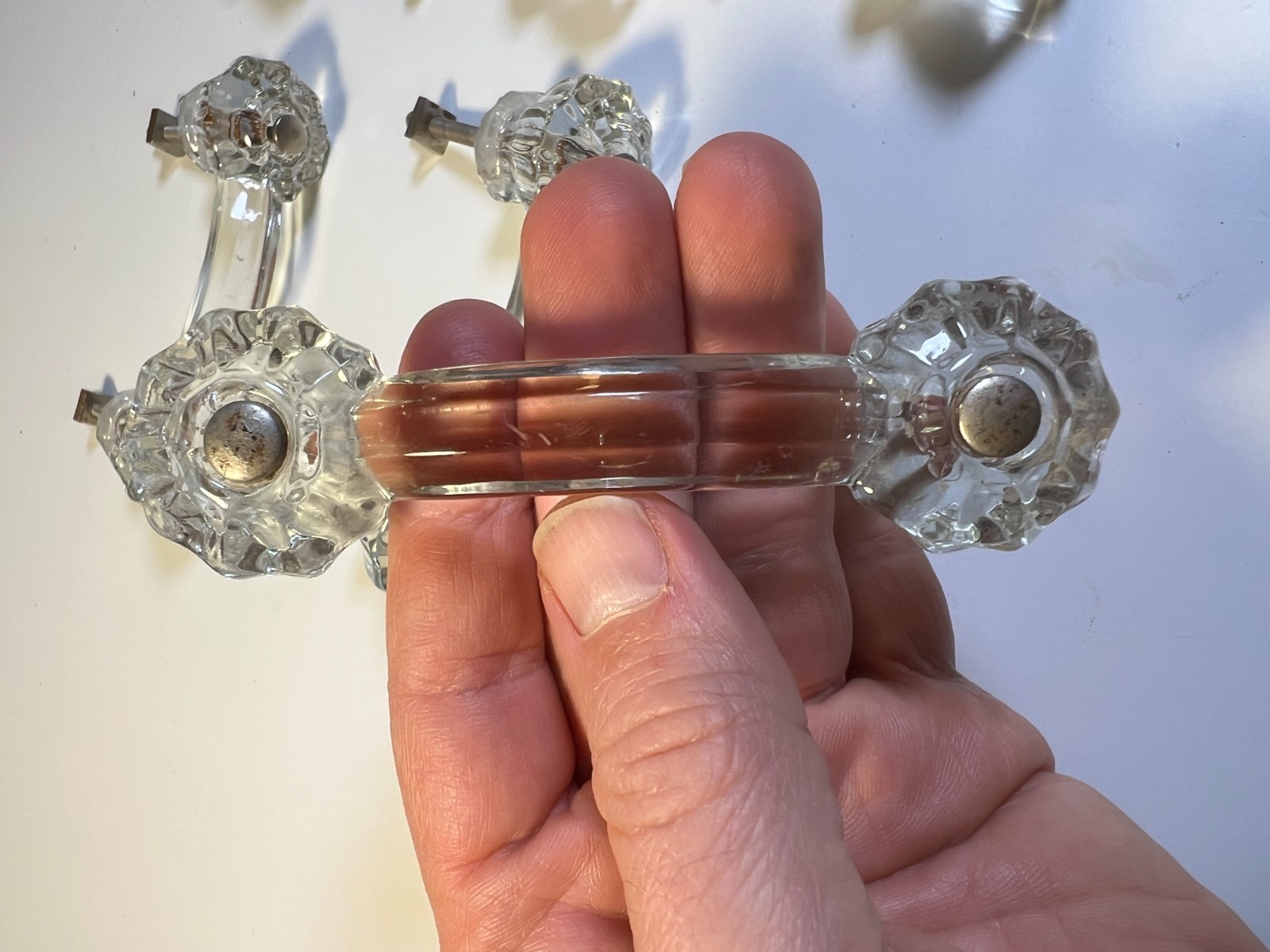 Antique Vintage Glass Cabinet Drawer Handles Pulls Set 6 SIX Art Deco Arched