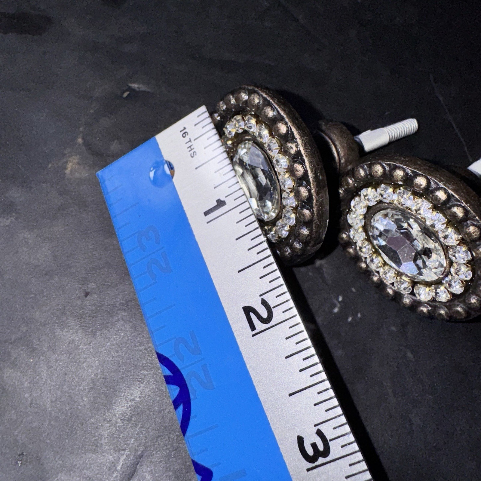 Set of 2 Vintage Rhinestone Oval Drawer Knobs Pulls Bronze Tone Cabinet Hardware