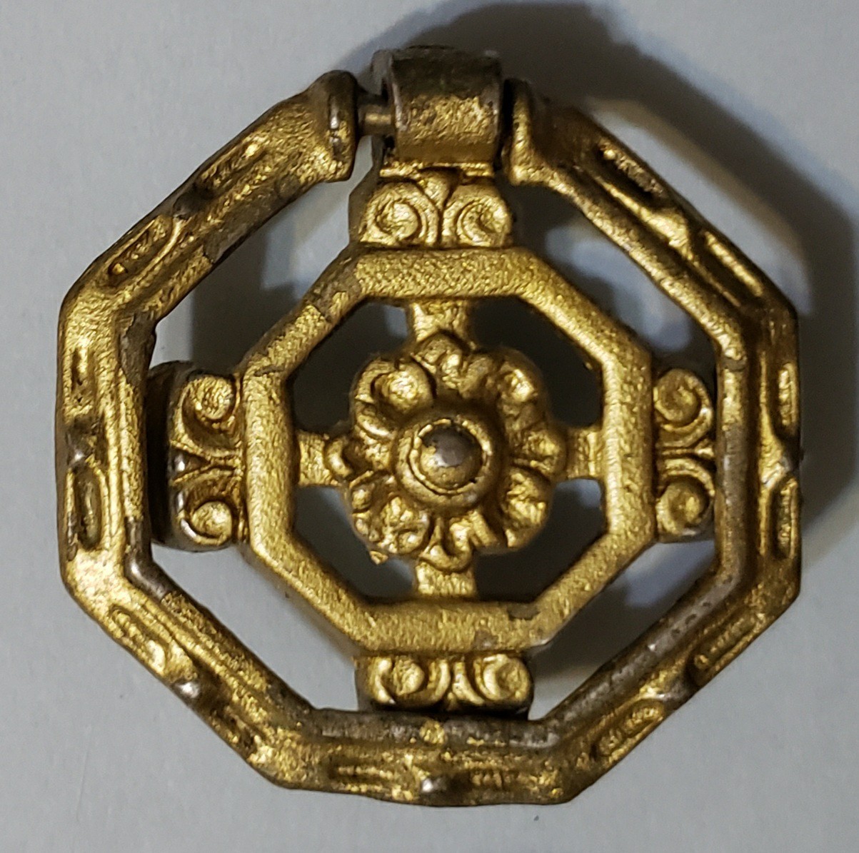 4 Keeler Brass Co Cast Brass Octagonal Ring Pulls F884 Mid-Century 1.75″ x 1.75″