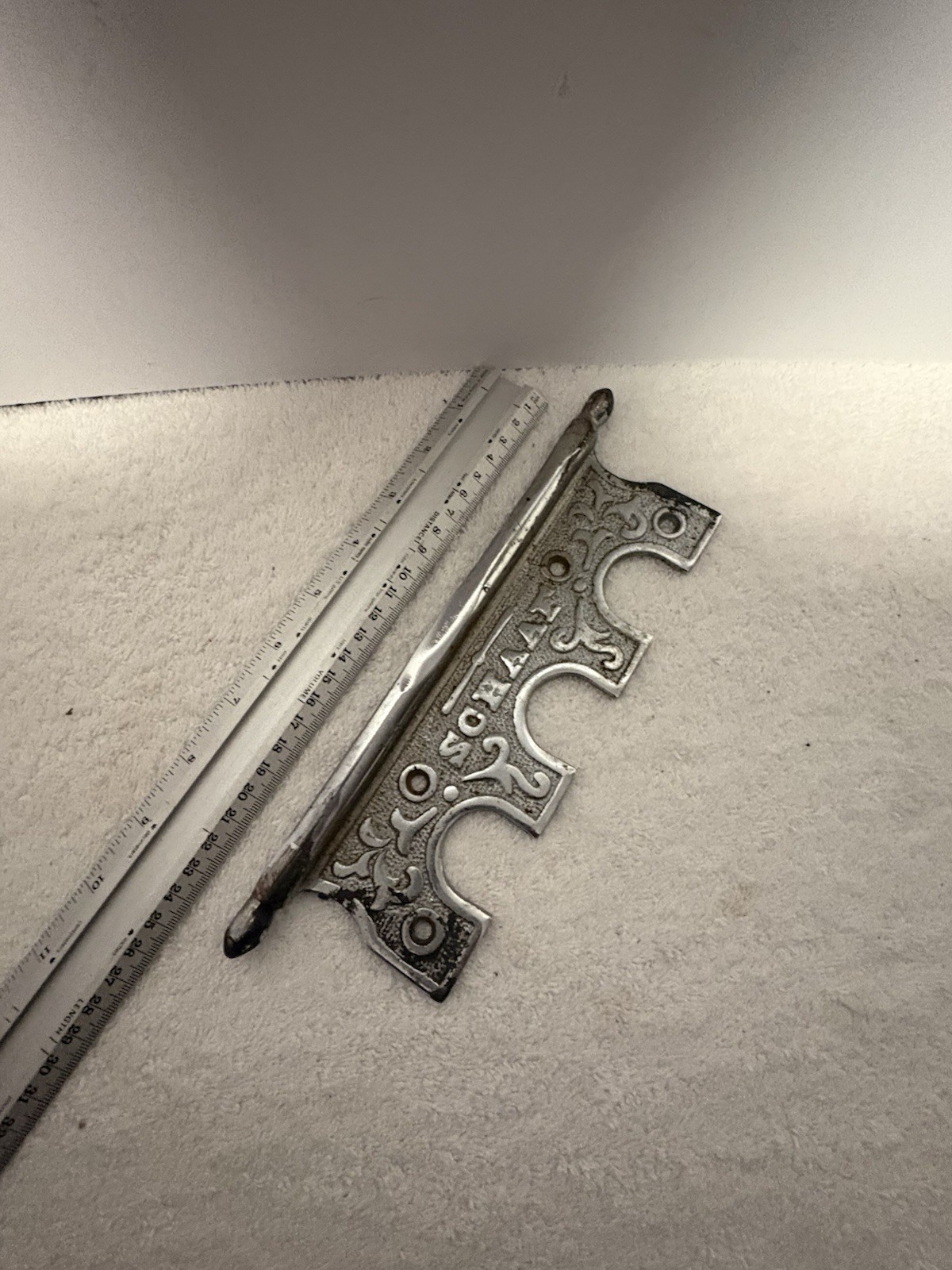 S. O. HAAK Antique Original 1900s Silver Metal Scroll Bail Drawer Pull Rusted