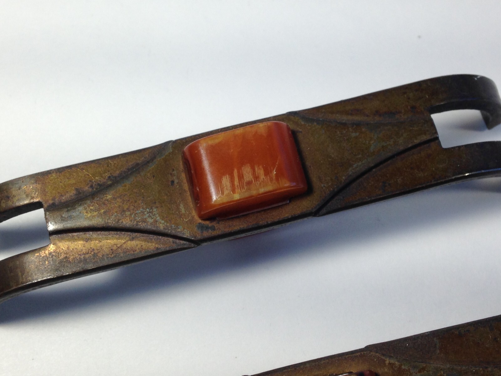 6 Drawer Pulls Handles Metal orange/golden Bakelite Antique Hardware Art Deco