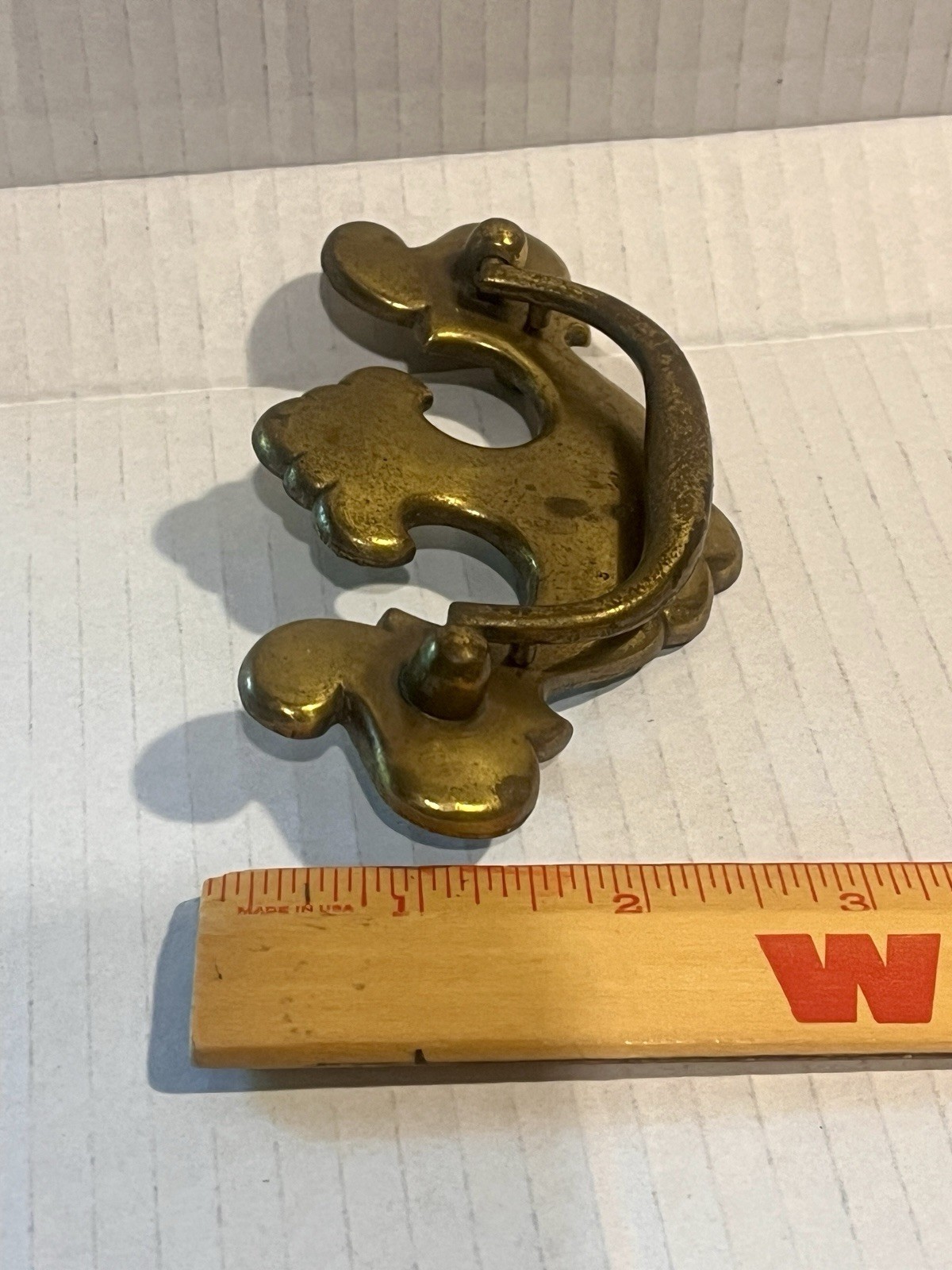 Vintage French Style Drawer Pull, Antique Brass, no screws