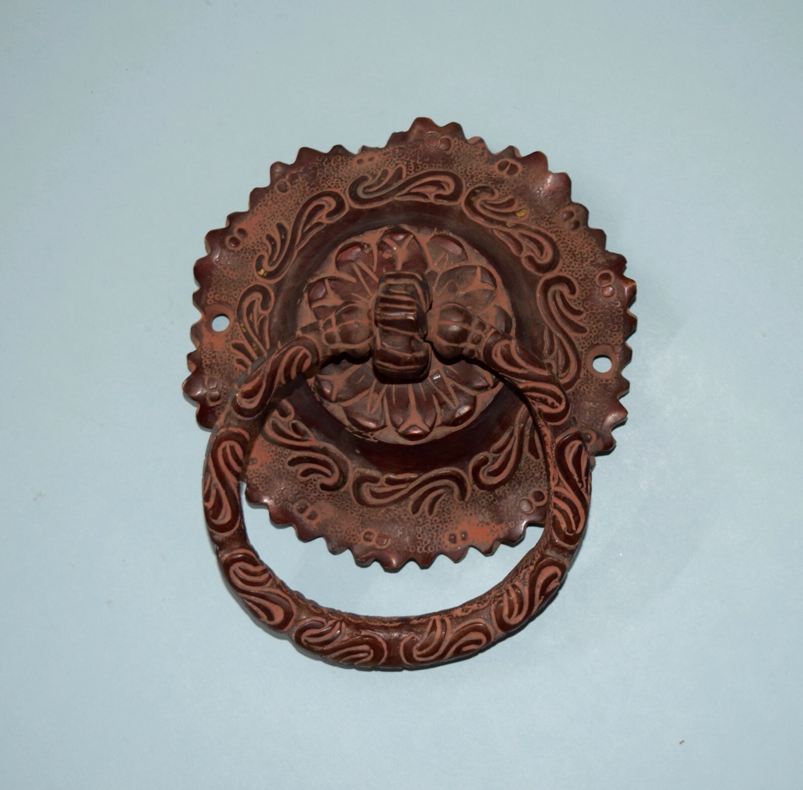 Brass Floral Engraved Door Pull Ornate Design Flower Base Art Gate Knocker EK951