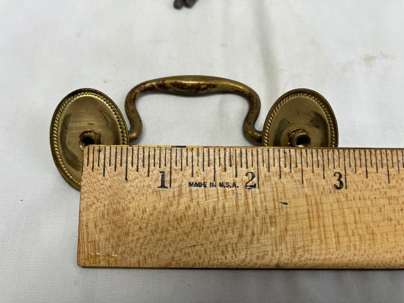 Vintage Drop Handle Bail Drawer Pull 2.5 inch Brass Separate screw Plates