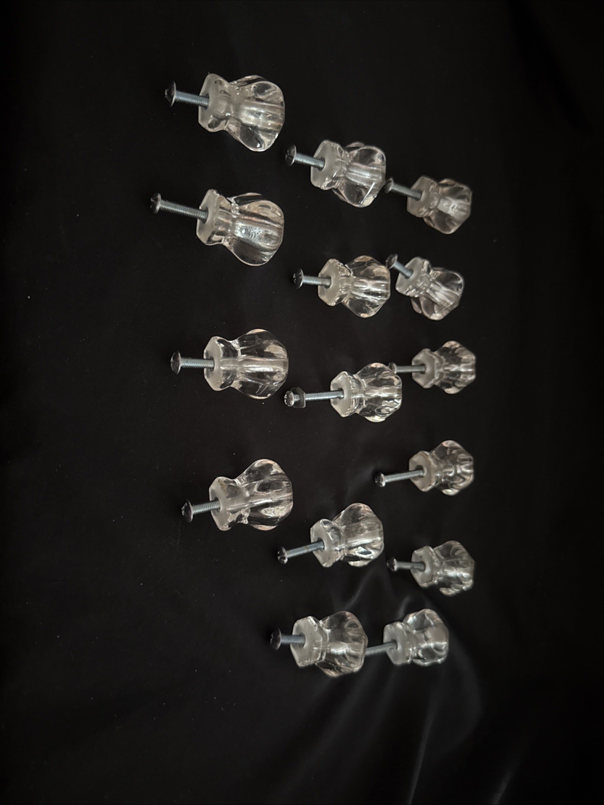 Lot Of 15 Vintage Clear Glass Hexagon Drawer Pulls – 1” X 1” – W/O Square Nuts