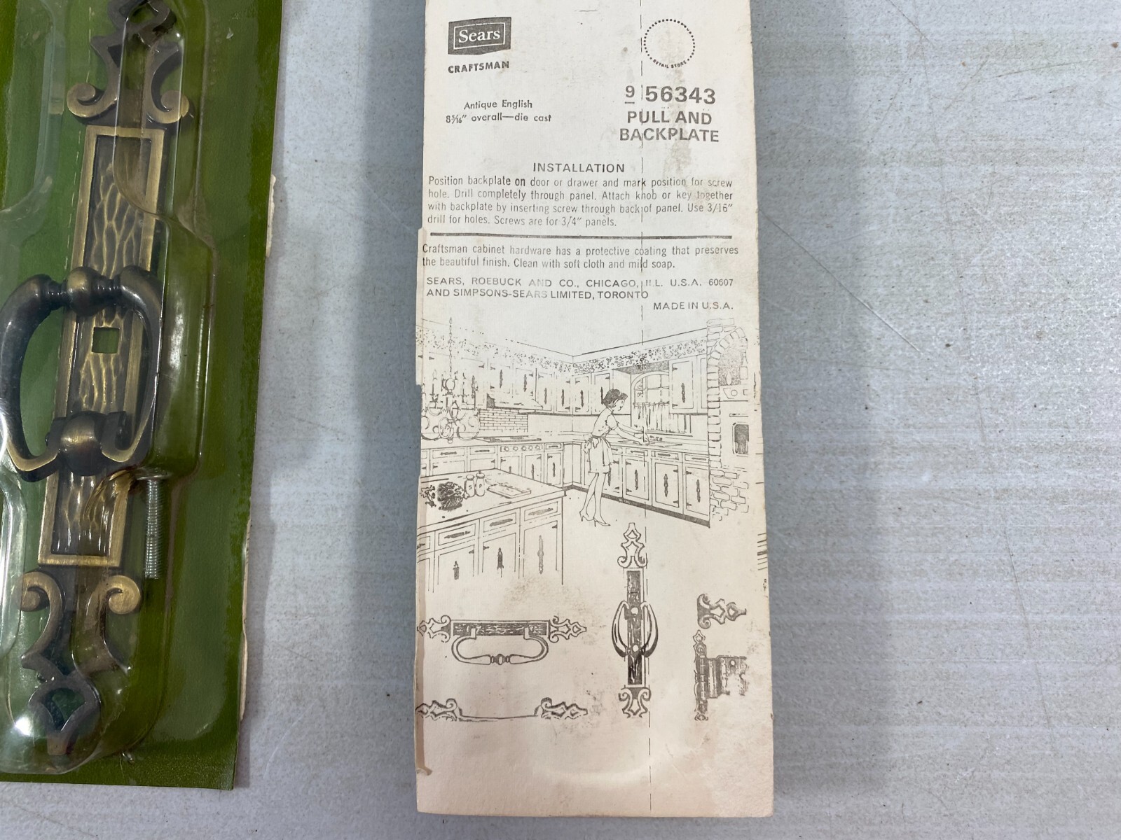 Lot of Sears Craftsman Cabinet Drawer Pull & Backplate Antique English 9-56343
