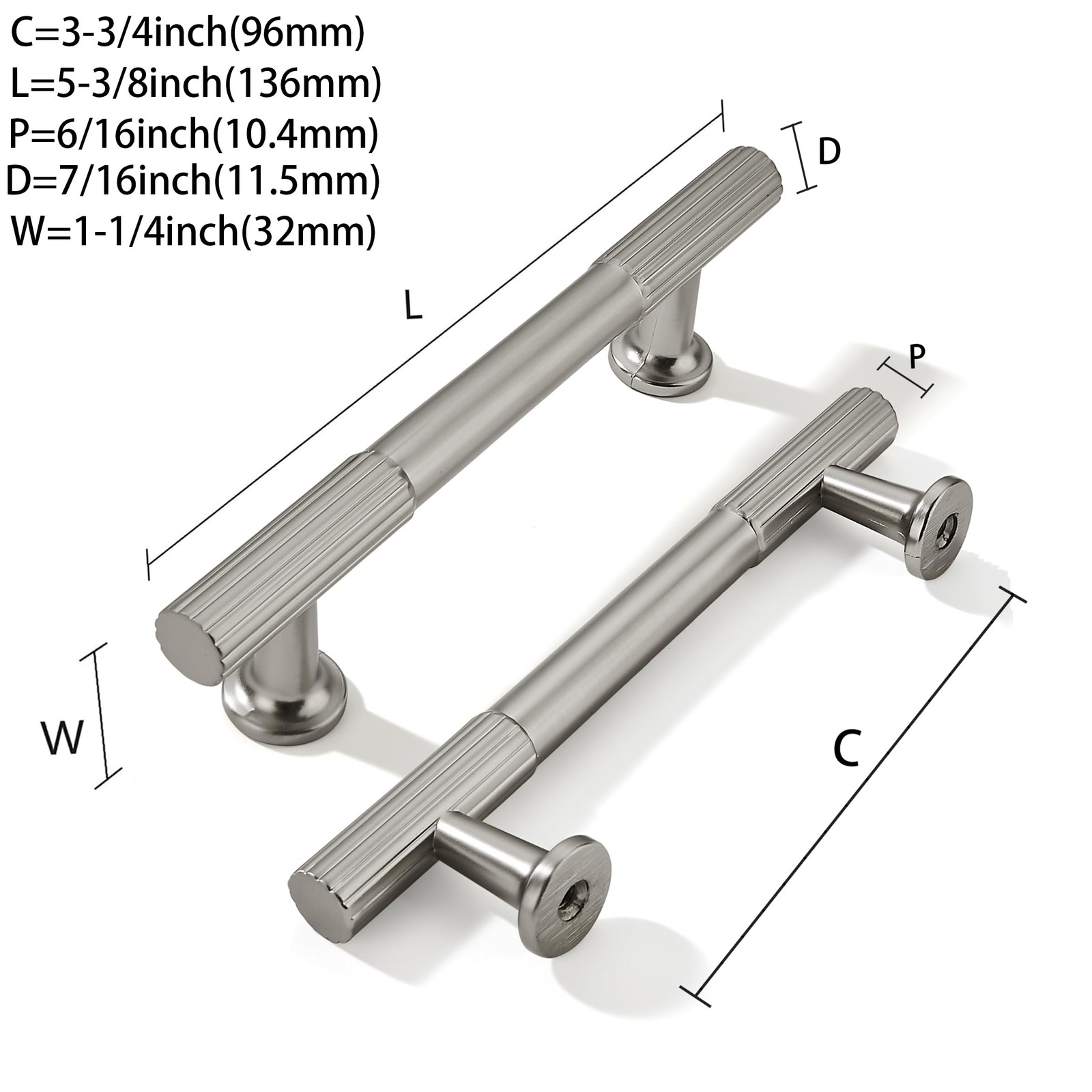 Khtumeware 3-3/4 Inch Hole Center 5 Pack Brushed Satin Nickel Cabinet Pulls