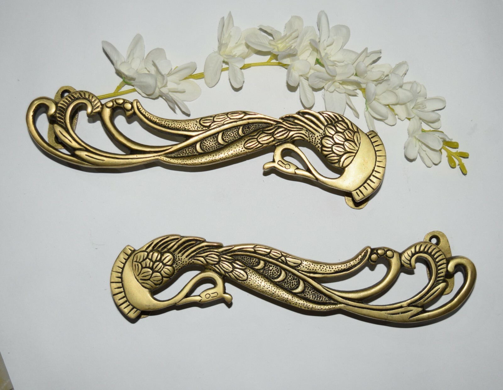 11” Inches Brass Bird Door Pull Set Peacock Design Exquisite Gate Handle GTX