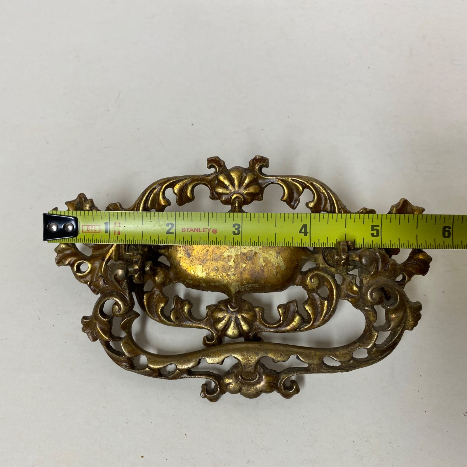 Vintage / Antique Ornate Brass Bail Pull With Hardware 3″ Spread • Salvage
