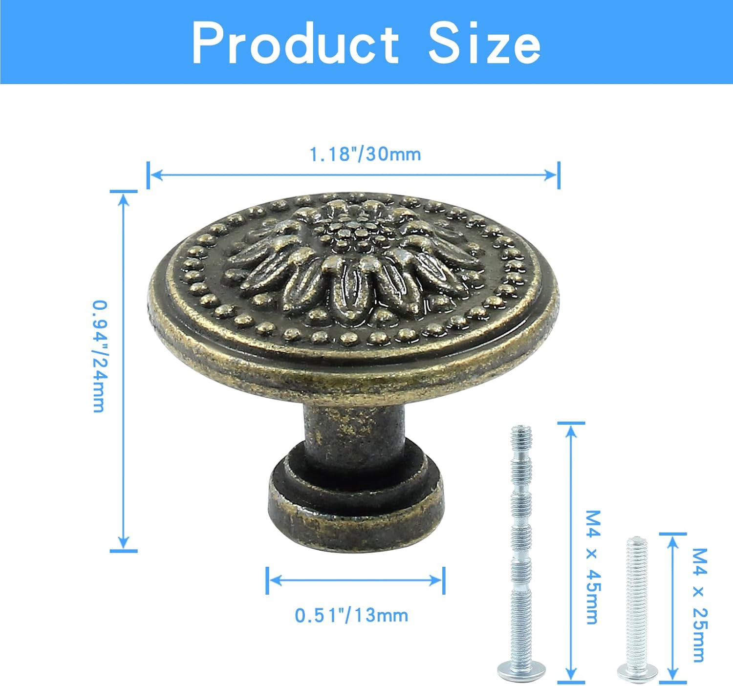 4 Pcs Antique Bronze Cabinet knobs, Mid Century Dresser Knobs Vintage Drawer Kno
