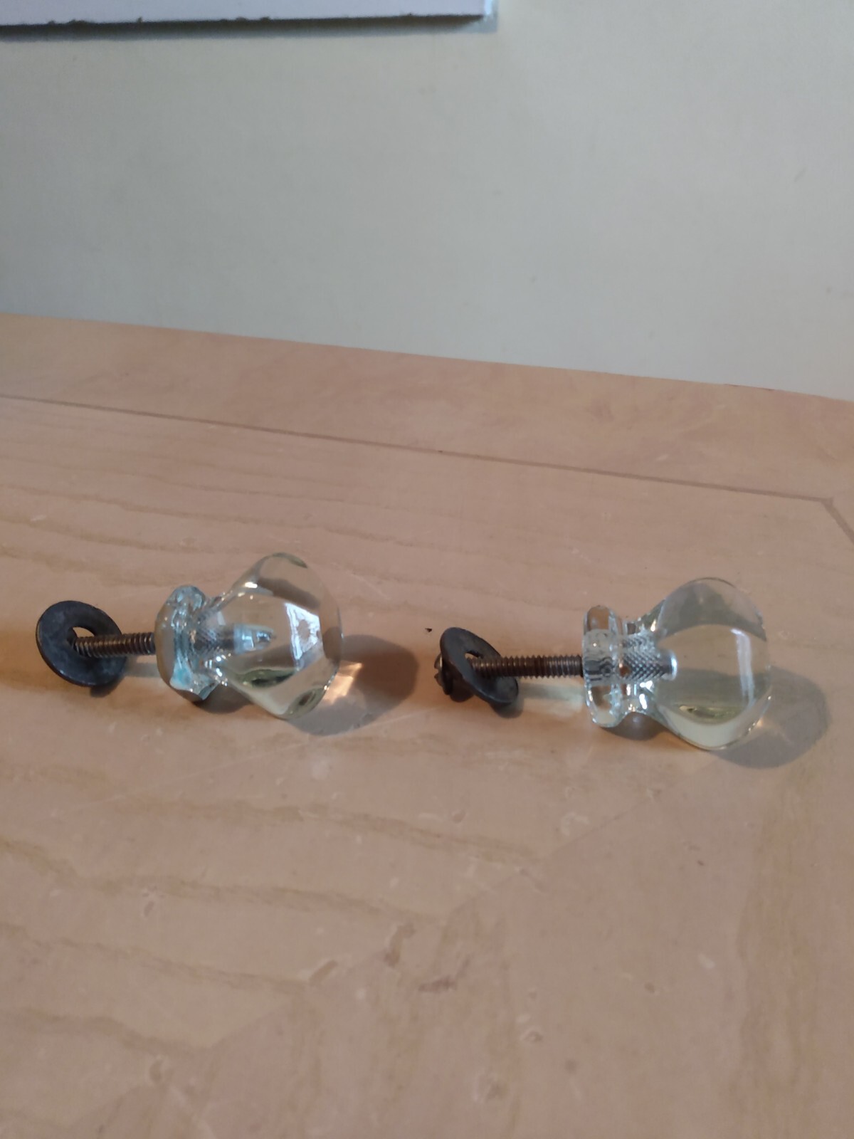 Vintage Glass Hexagon Draw Pulls Geometric Home Decor Architectural Salvage