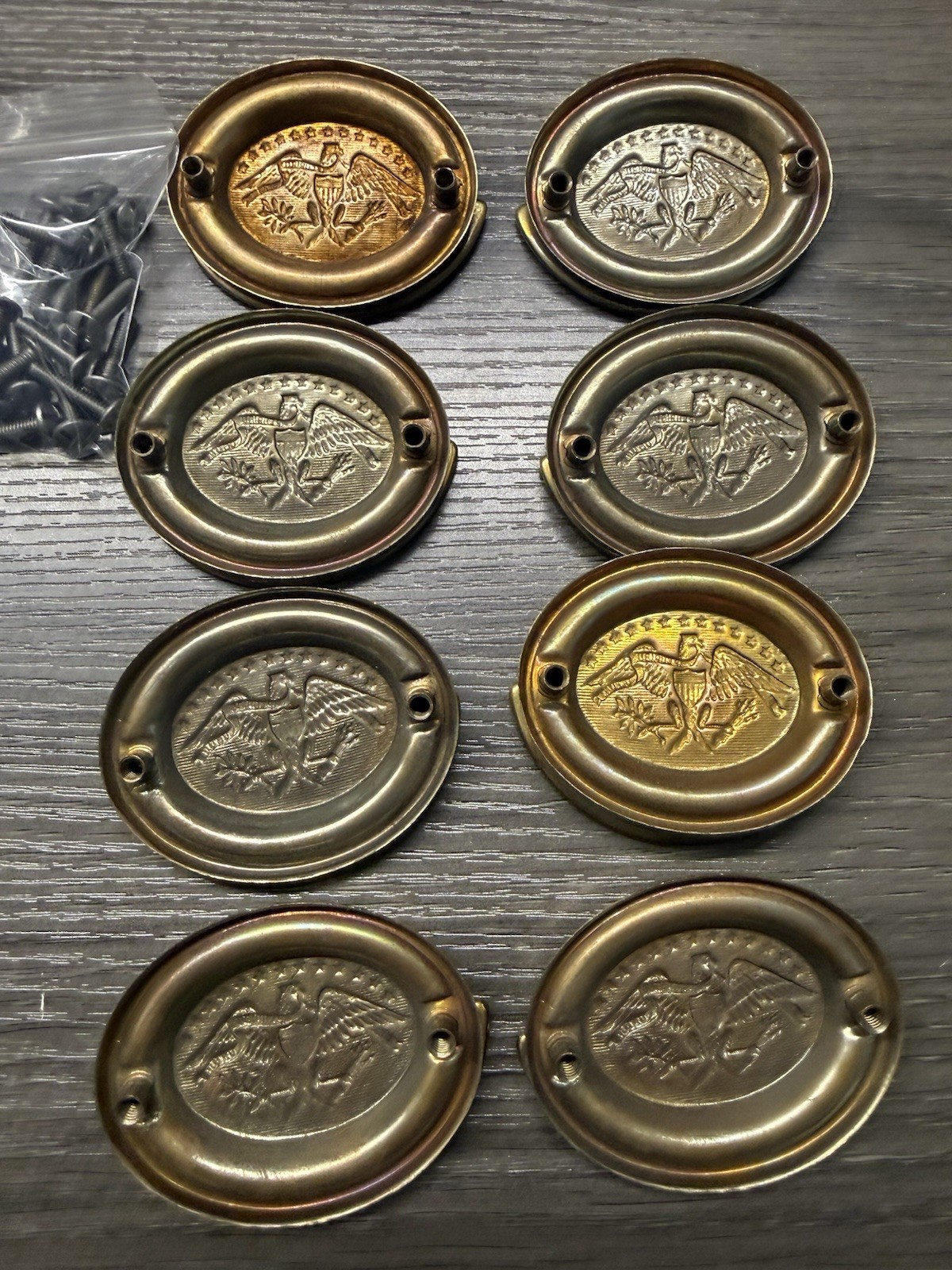 8 RARE Keeler Brass HEPPLEWHITE AMERICAN OVAL EAGLE Drawer Pulls Handles NOS (3)