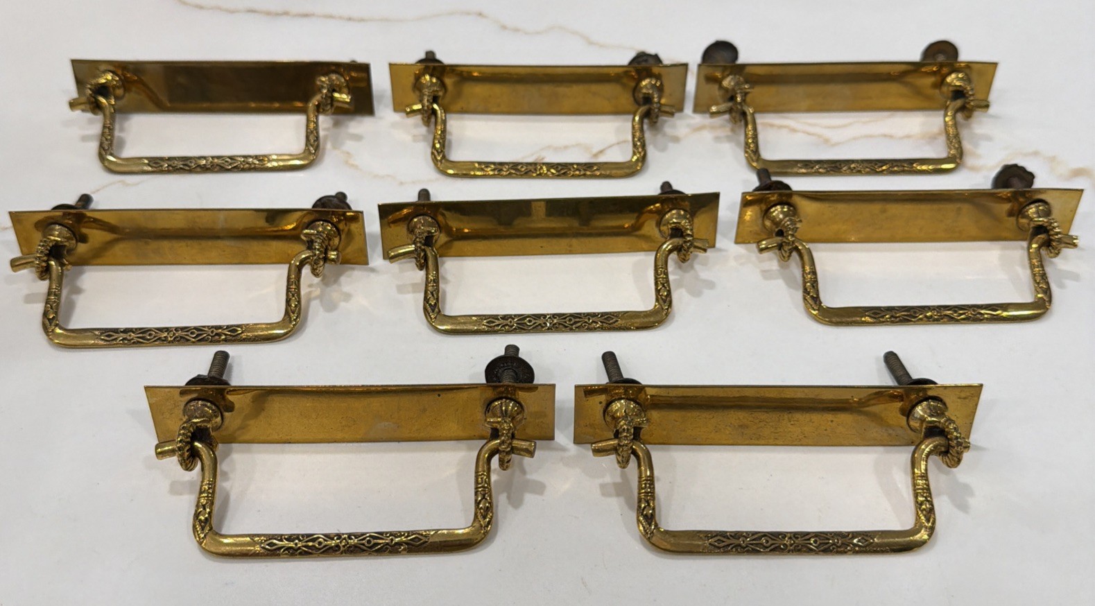 Set of 8 VTG EASTLAKE STYLE Brass Dresser Pulls Rectangular Art Deco Victorian