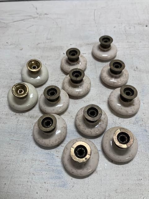 Lot of 35 Vintage Antique most speckled Solid porcelain brass drawer pull Knobs