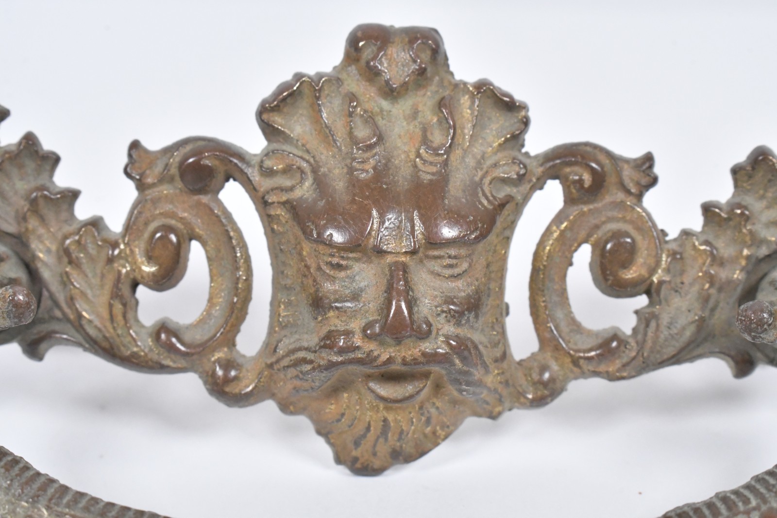 Antique Ornate Brass Drawer Handle Mythological Figure God Face Poseidon Neptune