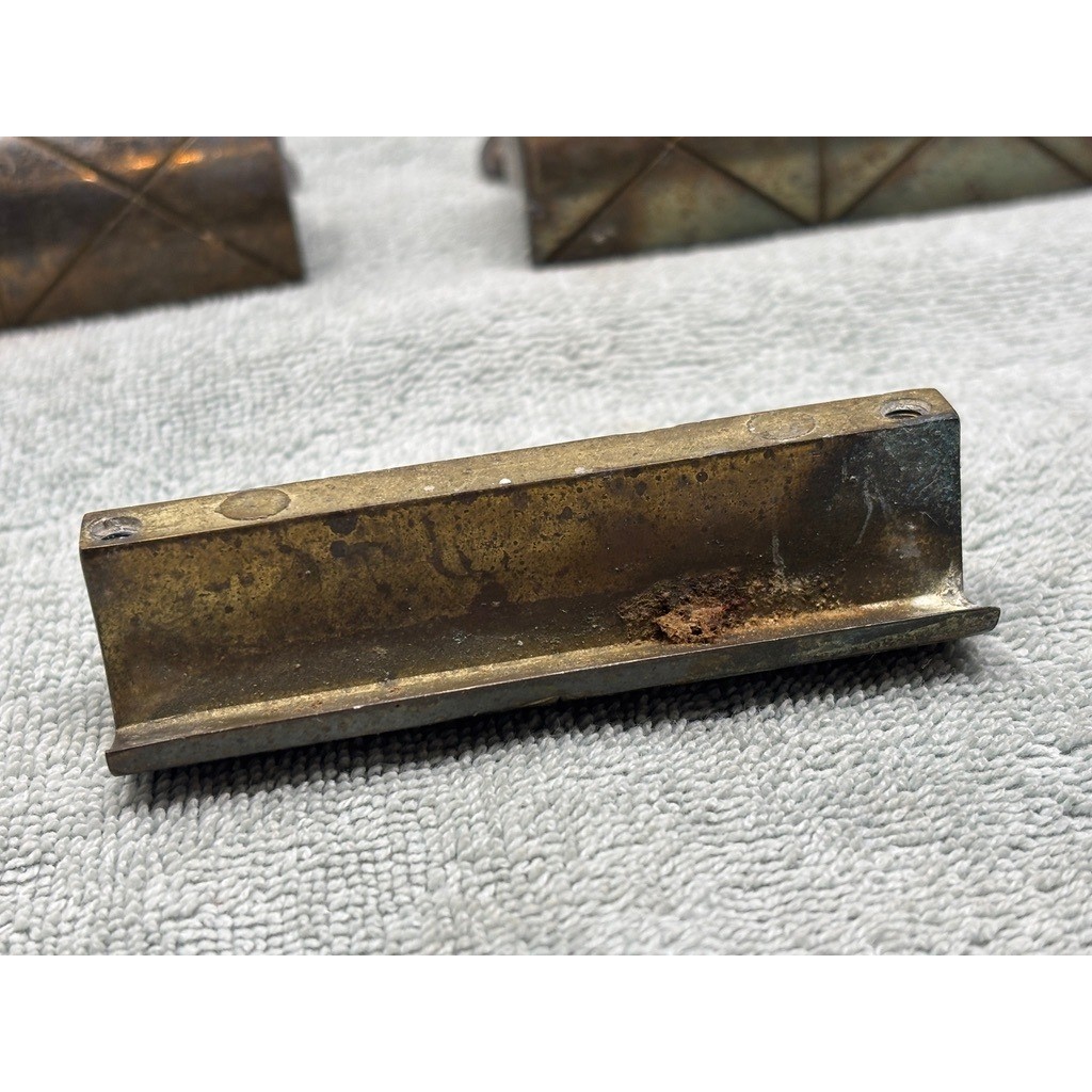 Vintage Brass Geometric Diamond Drawer Pulls Set of 5 MCM Cabinet Handles 3.5in