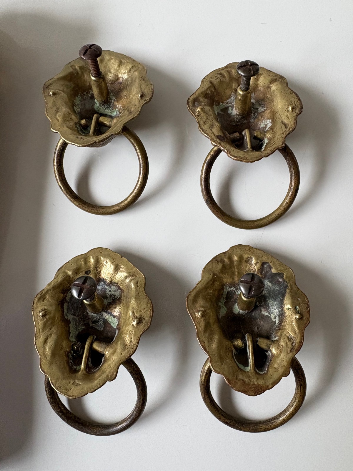 Antique 4 Brass Lion Head Handles (?) 9″ Long & 4 Lion Head Drawer Pulls