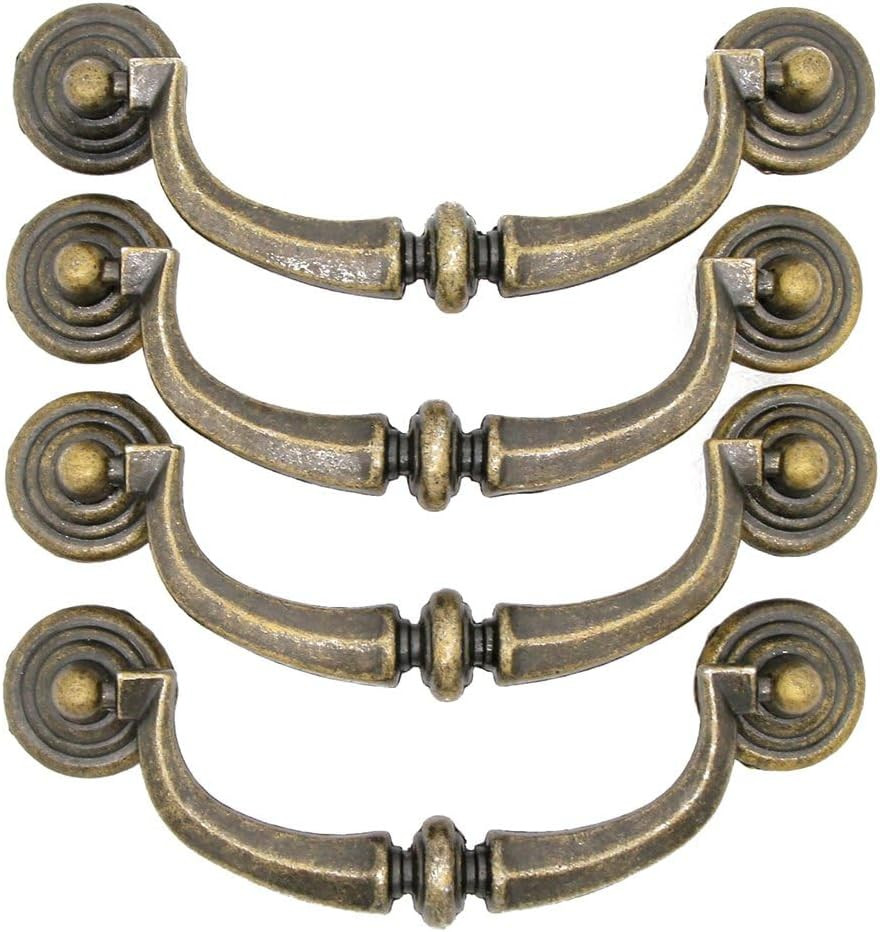 4 Pcs Vintage Retro Antique Brass Bail Pull Handle for Wooden Drawer Dresser