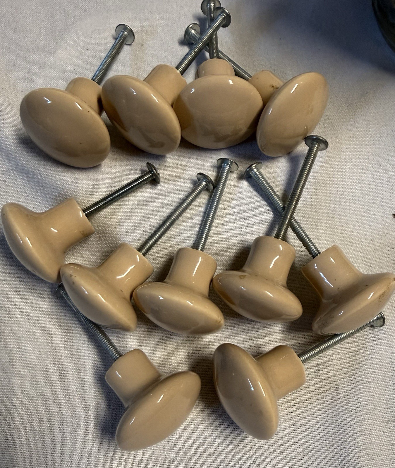 Vintage Lot of 11 Ceramic Beige Knobs Drawer Pulls