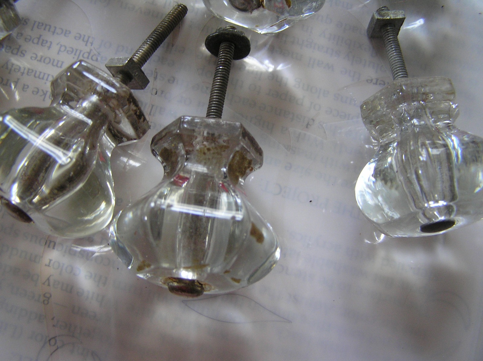 Lot of 8 Vintage 6~Sided Hexagonal Clear Glass Drawer Knobs 1.5″ w/ Hardware