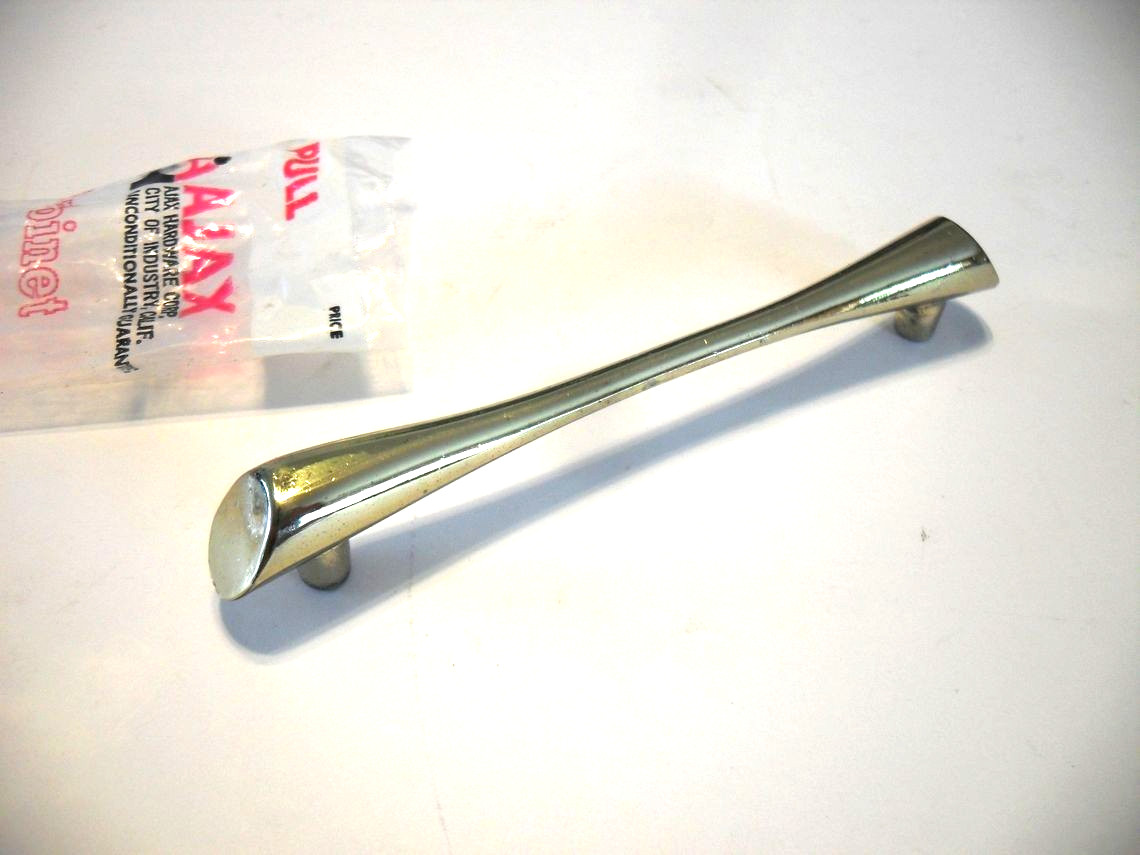 Vintage Nos Polished Brass Drawer Bar Pull Beveled Ends Cabinet Door Handle Ajax
