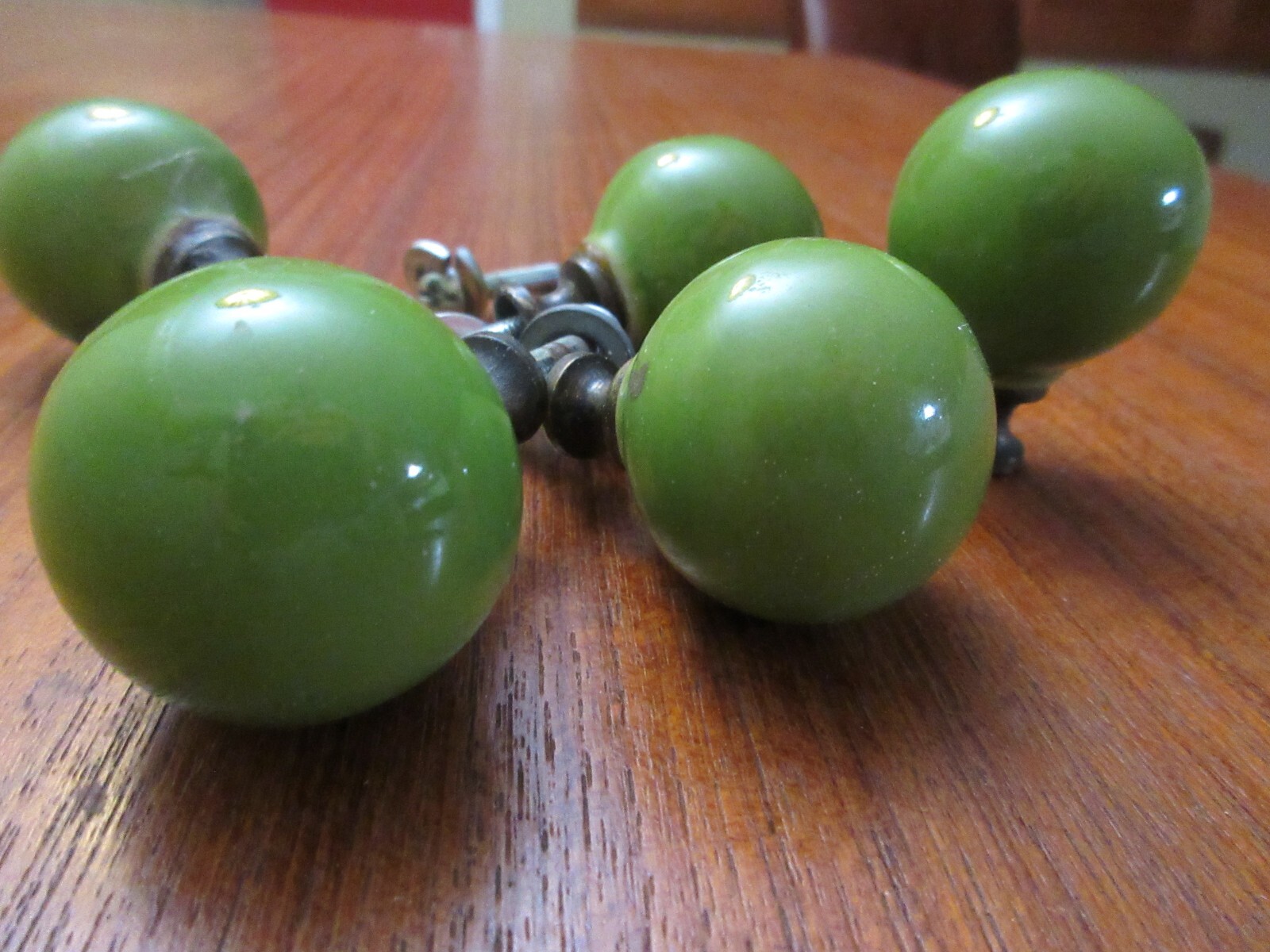 Vintage Retro MCM 5 each 1 1/4″ Round Ceramic Green Ball door drawer knobs