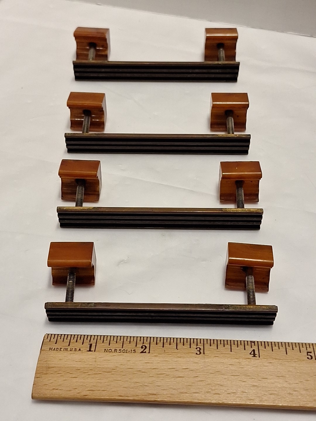 Set of 7 Pulls Butterscotch Solid Brass Bakelite Art Deco MCM Vintage Read Pics