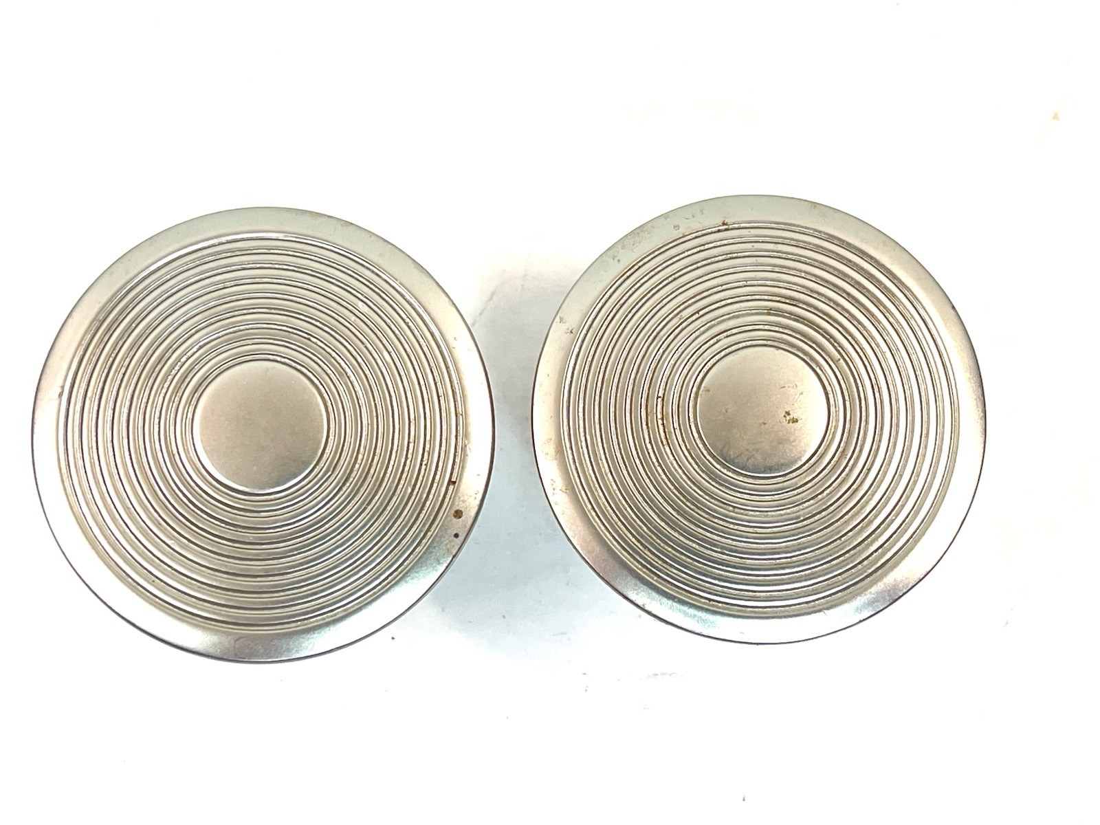 Pair NOS 1.75″ MCM Rings Nickel Drawer Pull Door Knob KBC Brass record cabinet