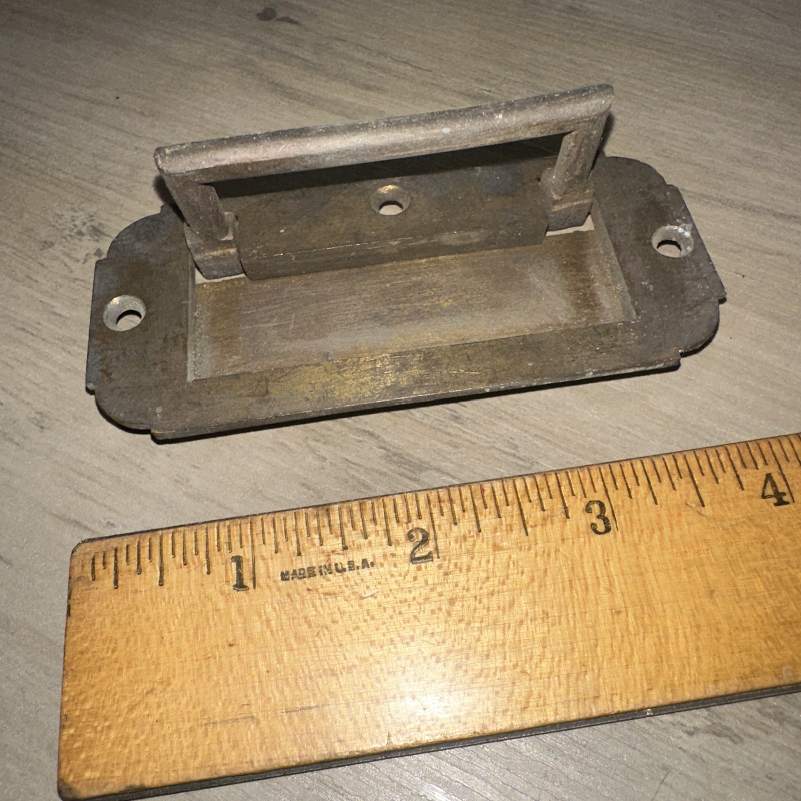 Campaign Dresser Drawer Pull Brass Inset Vintage Replacement Handle Reclaimed