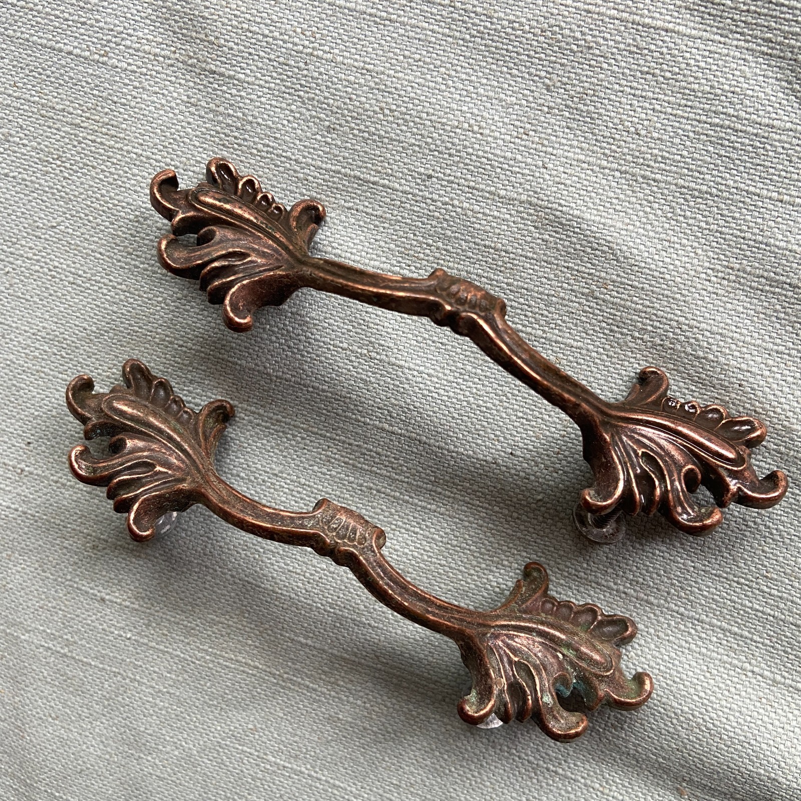 7 Vintage French Provincial Scalloped Leaf Drawer Pulls Brass 3″ 11 Screws Missi