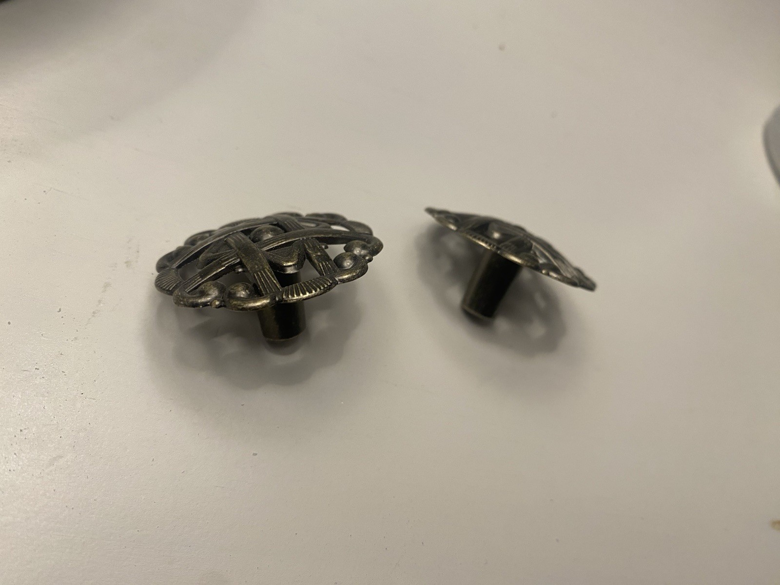 Pair Vintage Brass Cabinet Knobs Basket Weave Celtic Knot Style Drawer Pulls