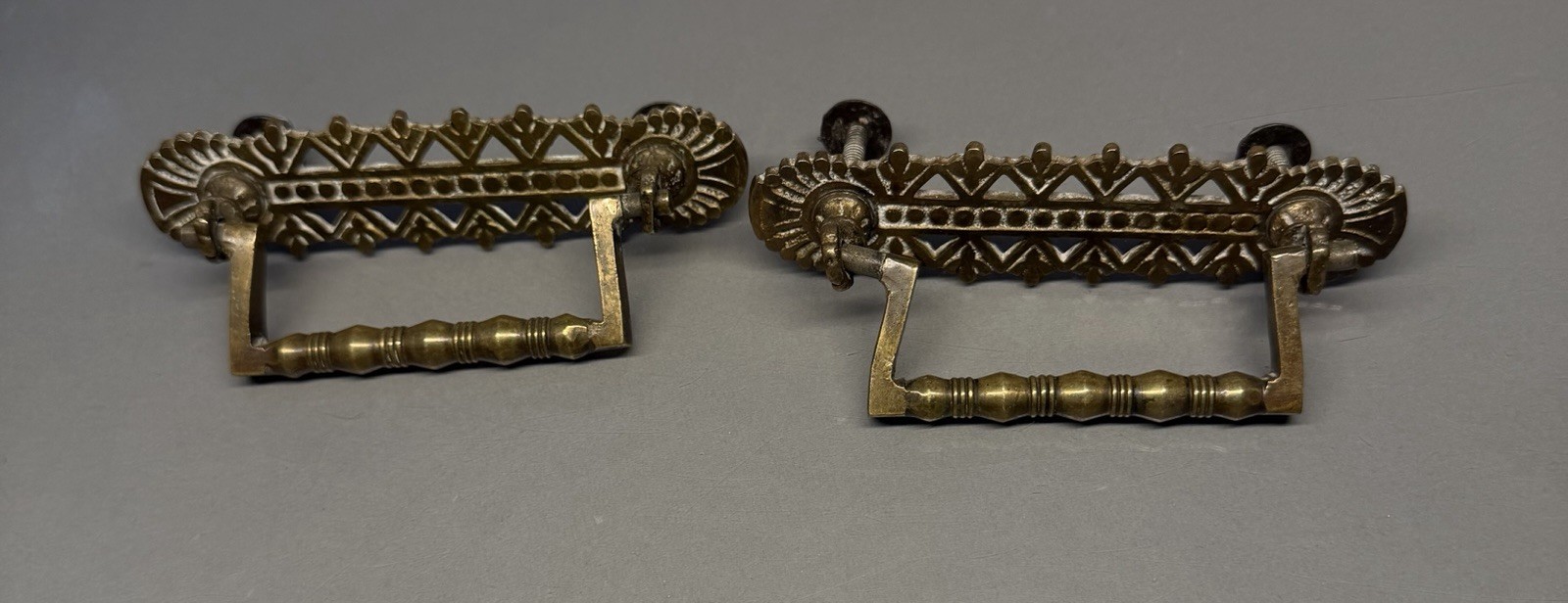 Antique Vintage Drawer Pulls With Pull Handle Ornate Brass Pair