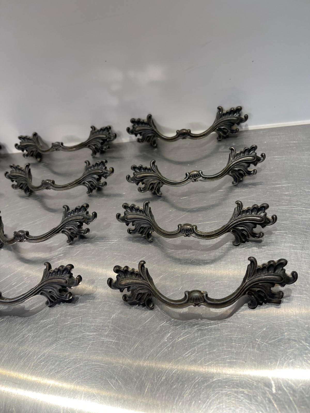 12 Used Vintage French Provincial Drawer Pulls Ornate Leaves 3” Allison Japan