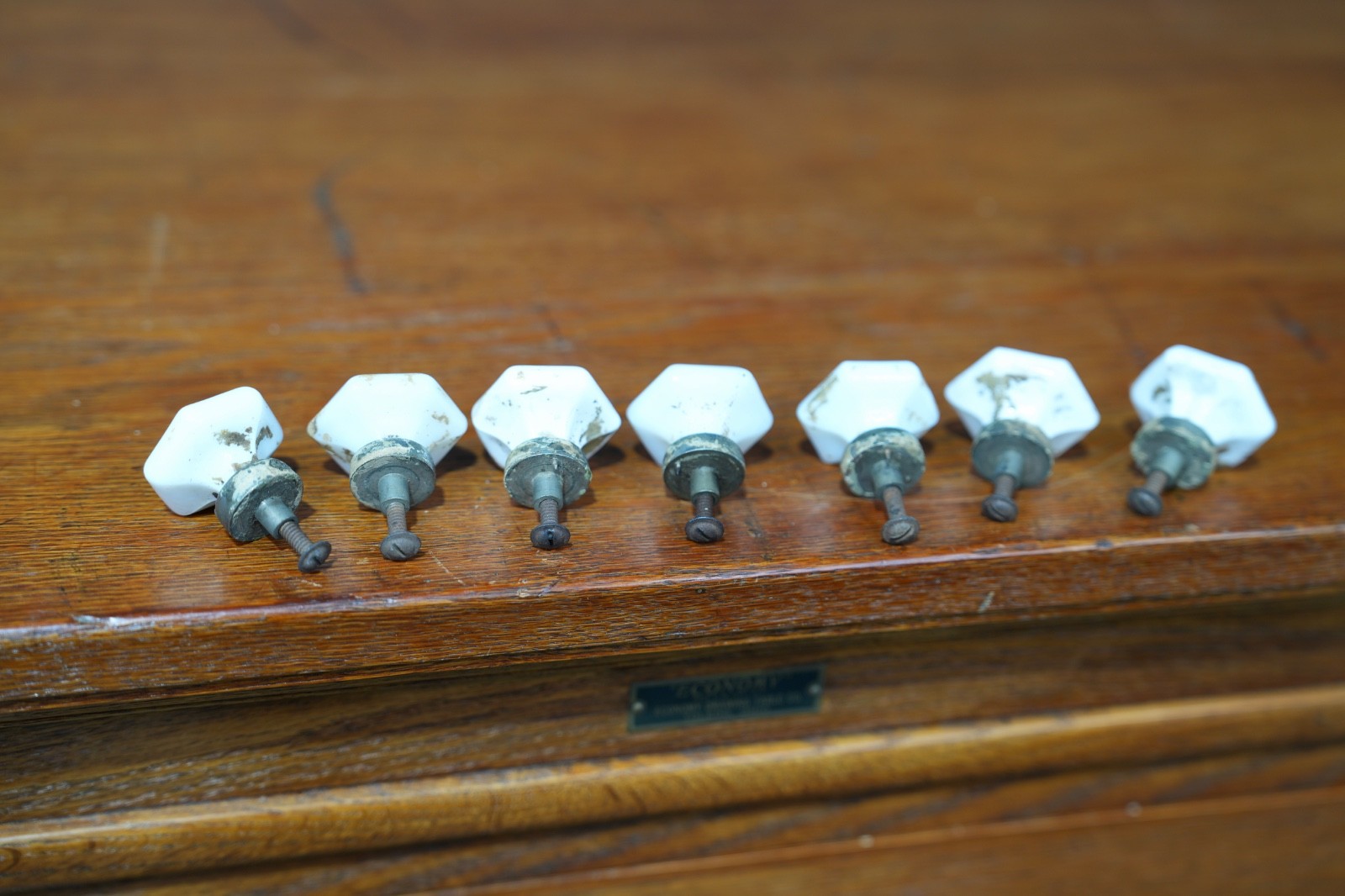 Vintage Dental Medical Cabinet Milk Glass Drawer Knob Pulls Hex Shape Hardware