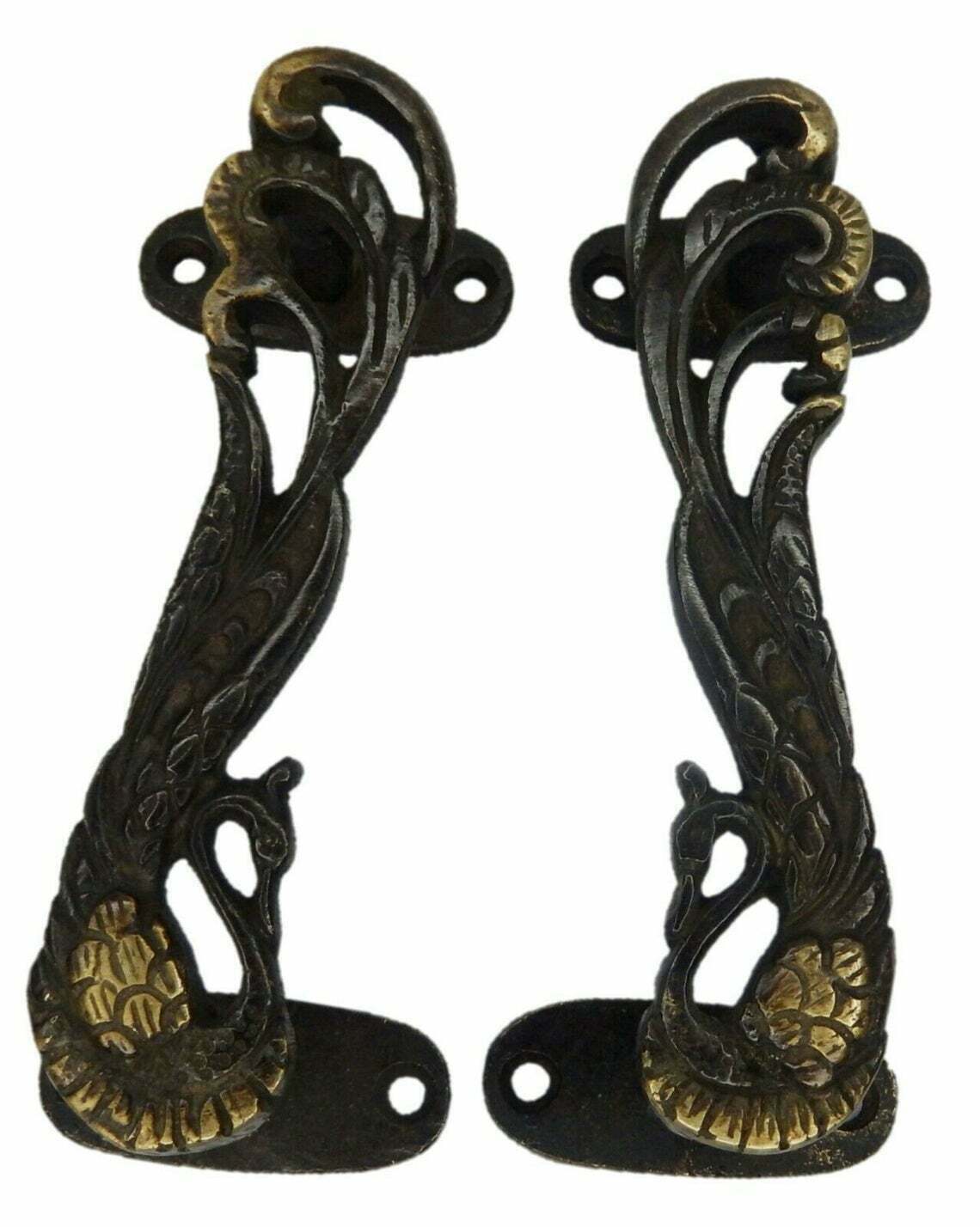 Peacock Door Handle Pair Oval Shape Base Cottage Pull Beautiful Bird Theme GTX
