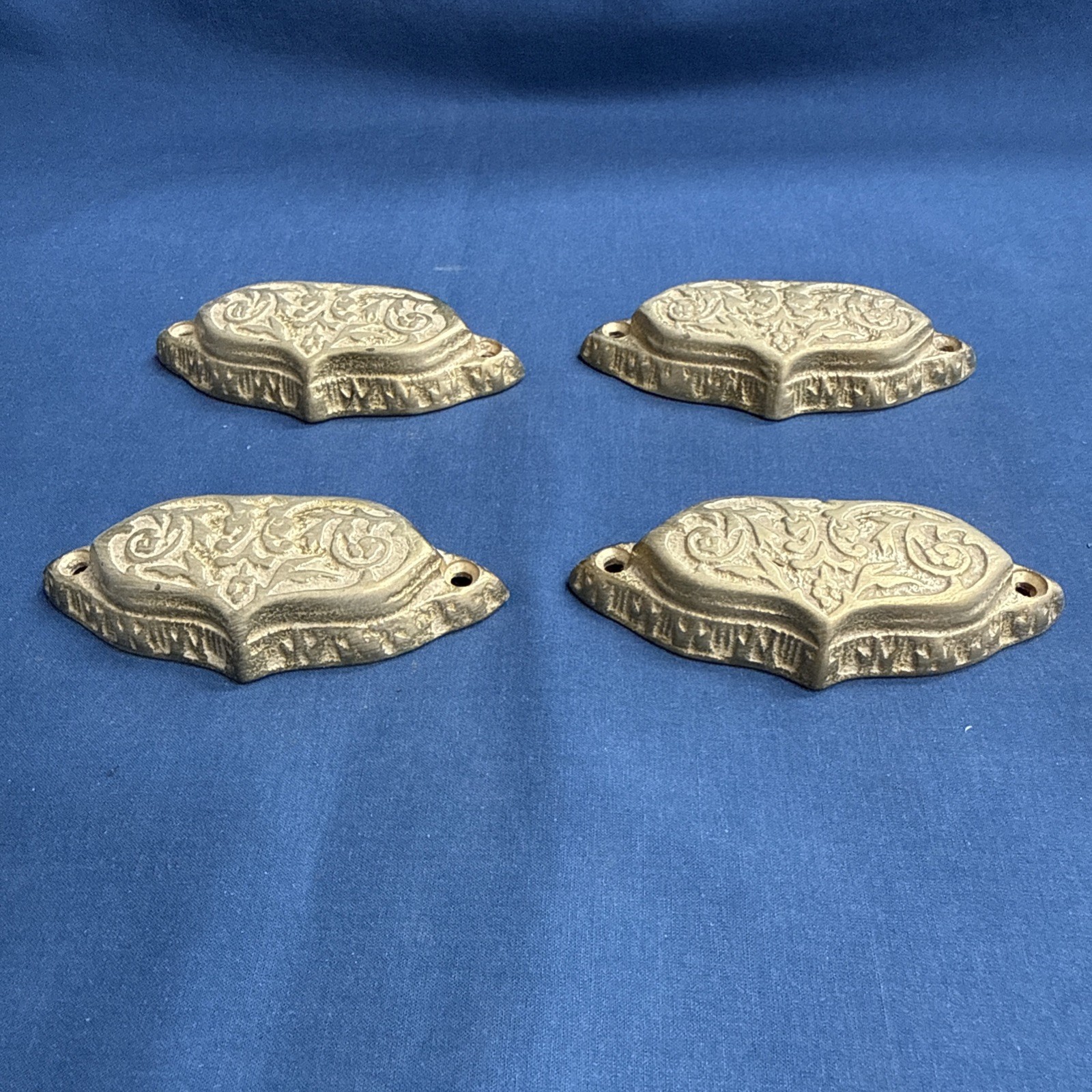 4 Victorian Style Brass Apothecary Bin Pulls Handles NOS