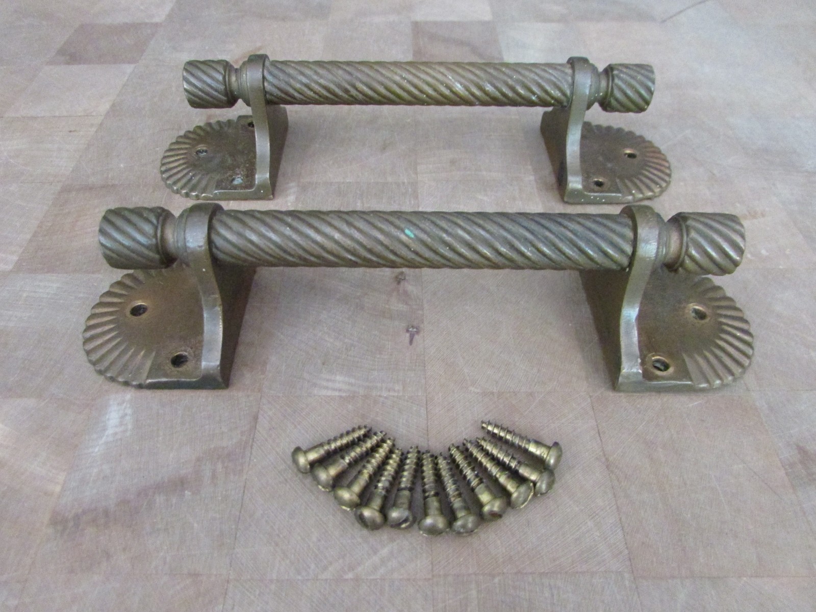 ANTIQUE ART DECO 7.75 SCALLOPED BRONZE DRAWER PULLS APOTHECARY CABINET HANDLE