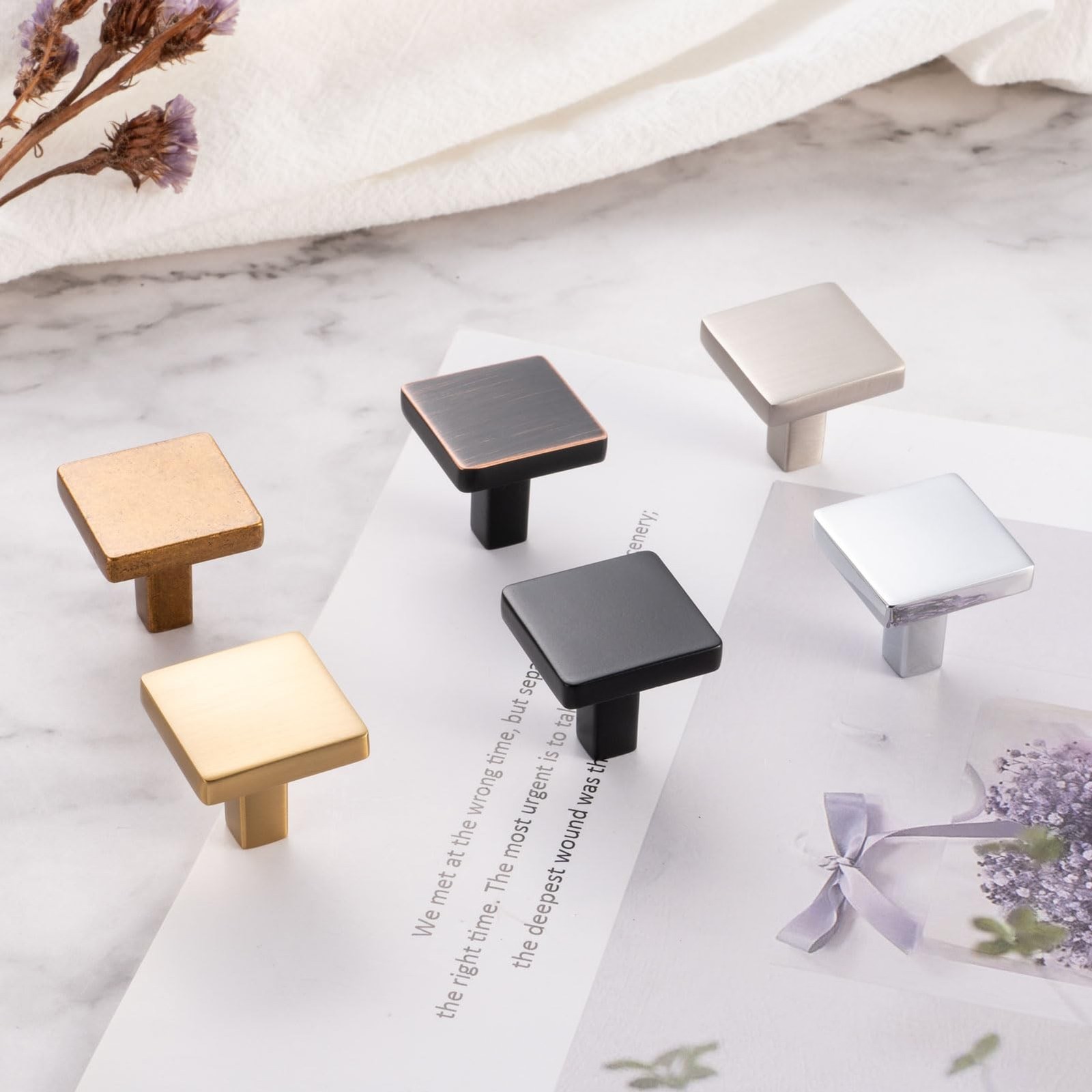 10 Pack 1-1/8 Inch, Square Brushed Gold Cabinet Knobs Gold Drawer Knobs Gold …
