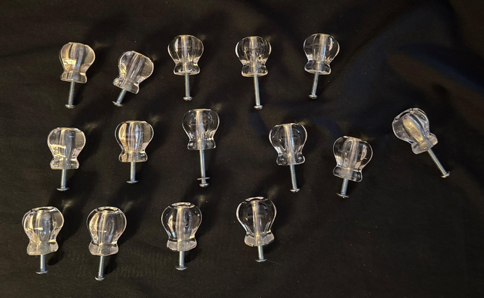 Lot Of 15 Vintage Clear Glass Hexagon Drawer Pulls – 1” X 1” – W/O Square Nuts