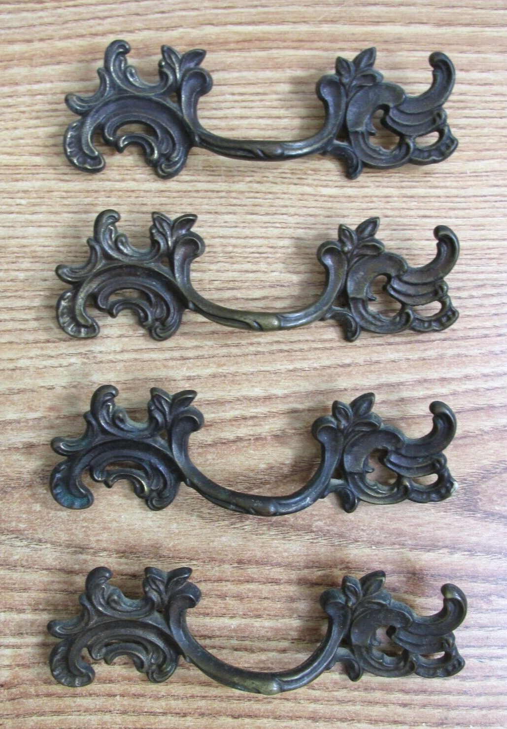 FRENCH PROVINCIAL DRAWER PULLS LOT OF 4 / LEAF (NUMBERED ON BACK “A155”) VINTAGE